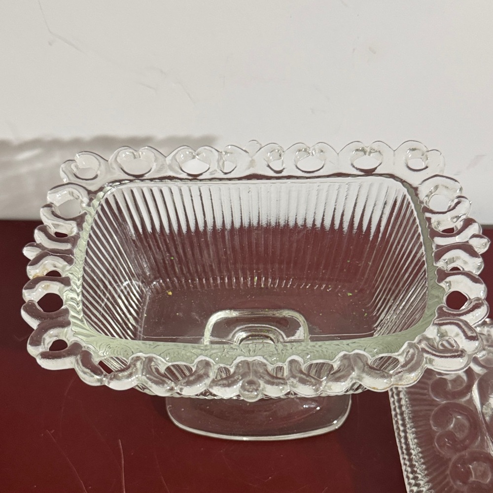 1950’s Indiana Glass Co. Clear Glass Footed Candy Dish With Lid - Picture 3 of 7